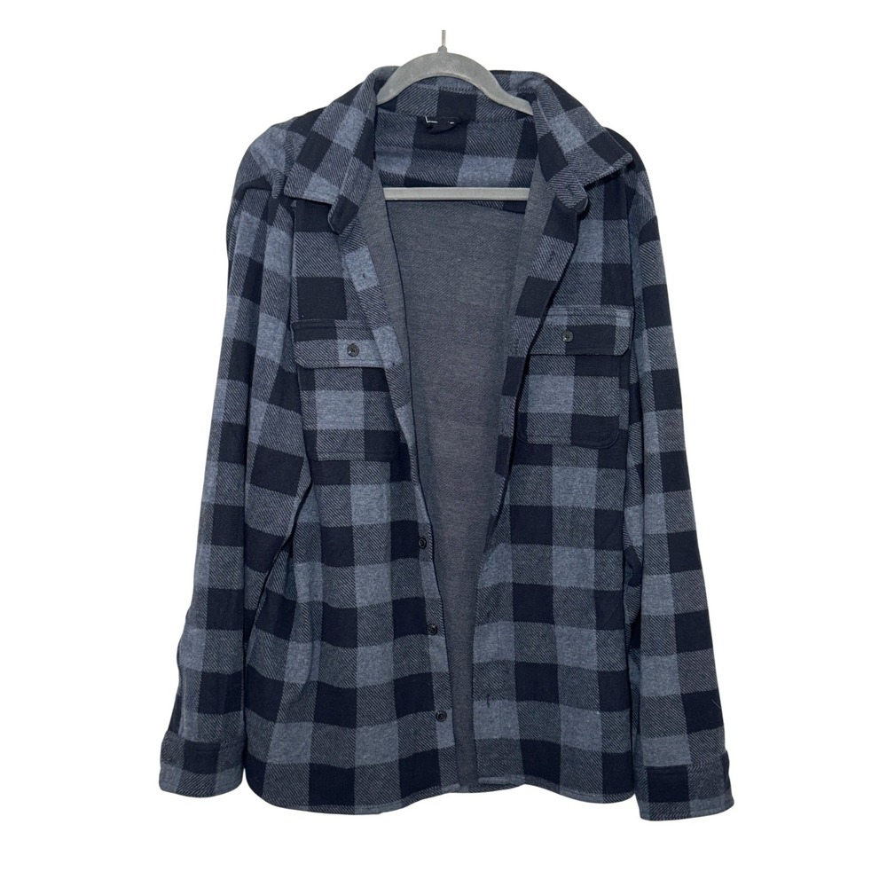 For The Republic Men Flannel Shirt Large L Black Blue Buffalo‎ Plaid Button Down